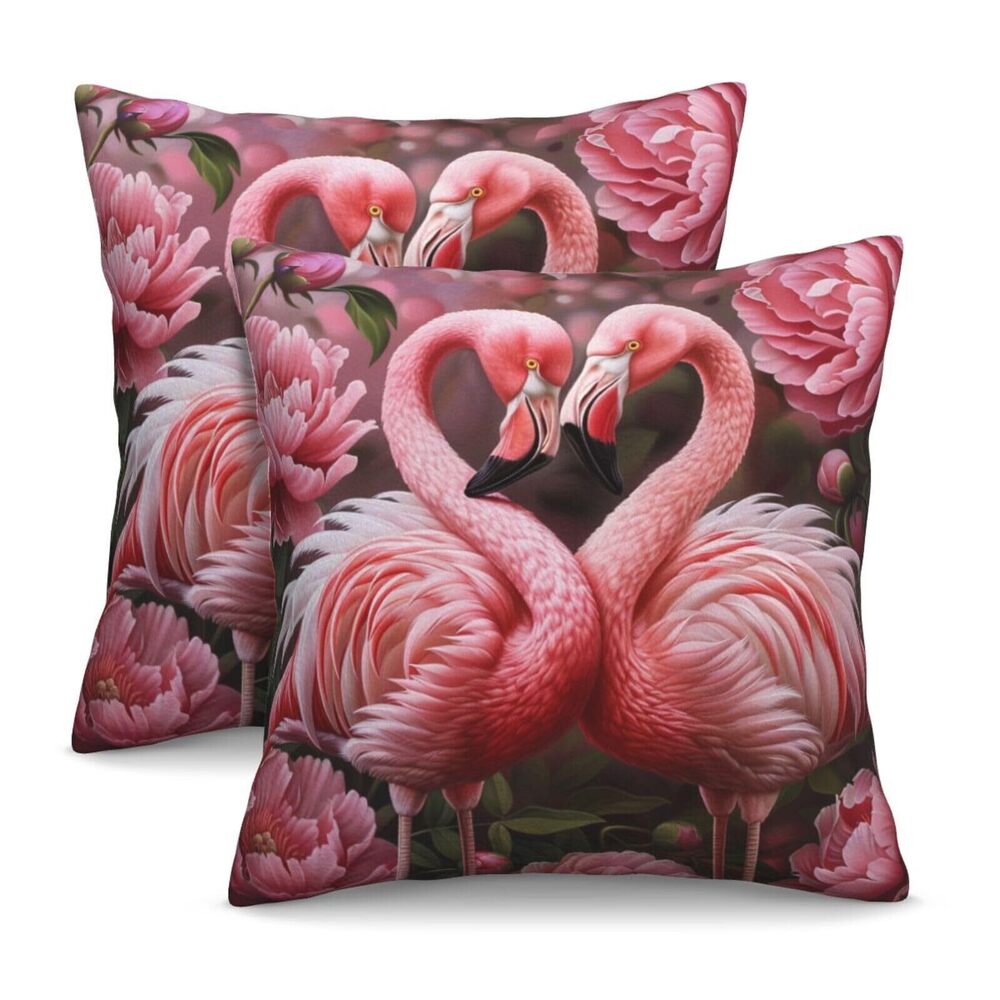 7911 Decorative Pillow Covers Set of 2 Pink Flamingos Tree Peony Throw
